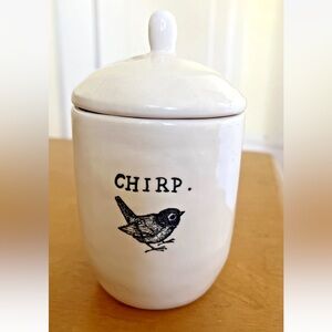 Rae Dunn  "CHIRP” Bird Sugar Bowl w/ Lid~Typewriter Font ~RARE Vintage!